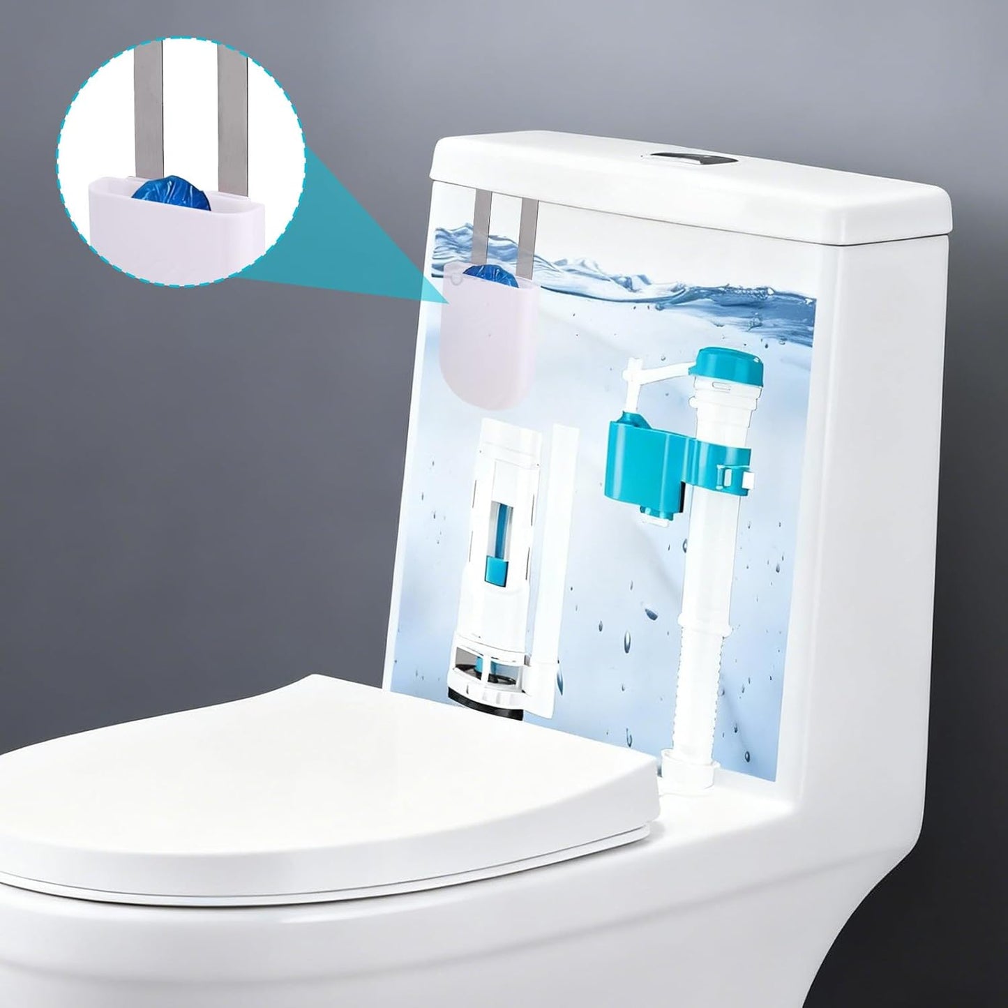 2pcs Toilet Tablet Holder, Plastic & Metal Hanging Bowl Cleaning Tablet Brackets Fits Most Standard Toilet Tablets Tanks Caddy Easy to Install (White)