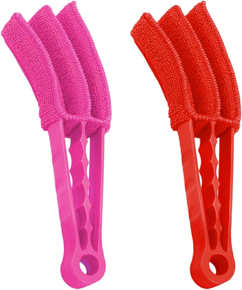 DXNQ 2 PCS Blind Cleaner Duster Tool, Window Venetian Hand-held 7 Finger Dusting Cleaner Brush, Blinds Cleaning Brush Tool for Window Shutters Air Conditioner, Car Accessories (Orange+Yellow)
