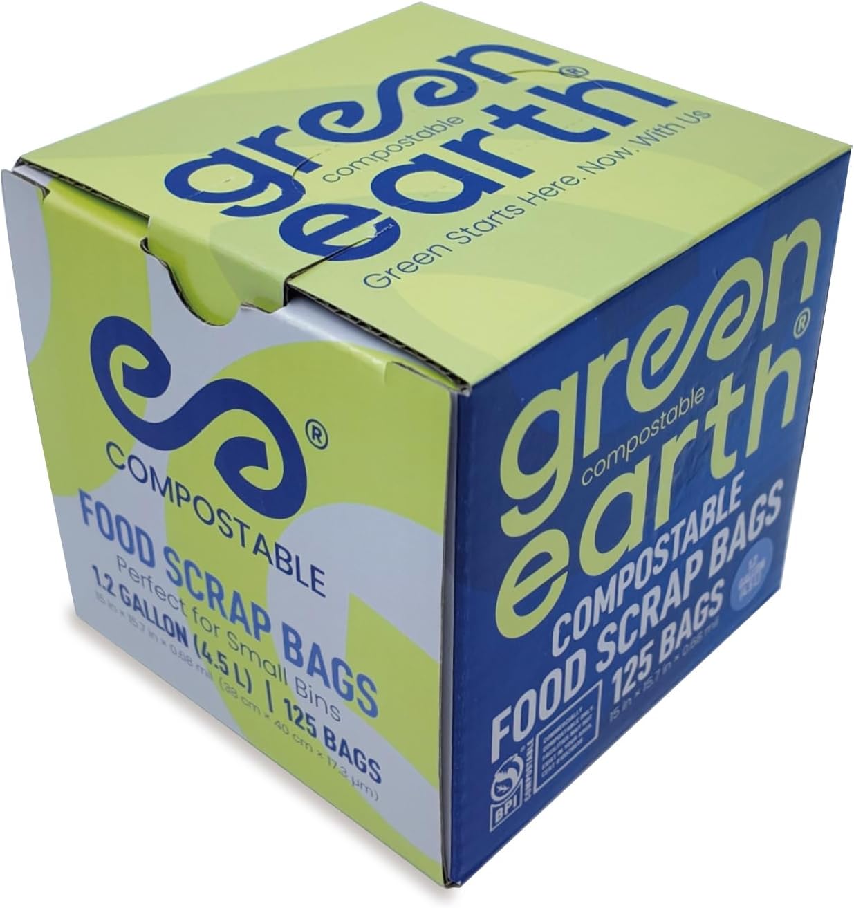 Green Earth Compostable Tall Kitchen Food Scrap Trash Bags, Superior Strength 0.9 Mil, Compost Bin Compatible, 13 Gallon, 49 Liter, 50-Count, ASTM D6400, BPI (US) & OK Compost Home (EU) Certified