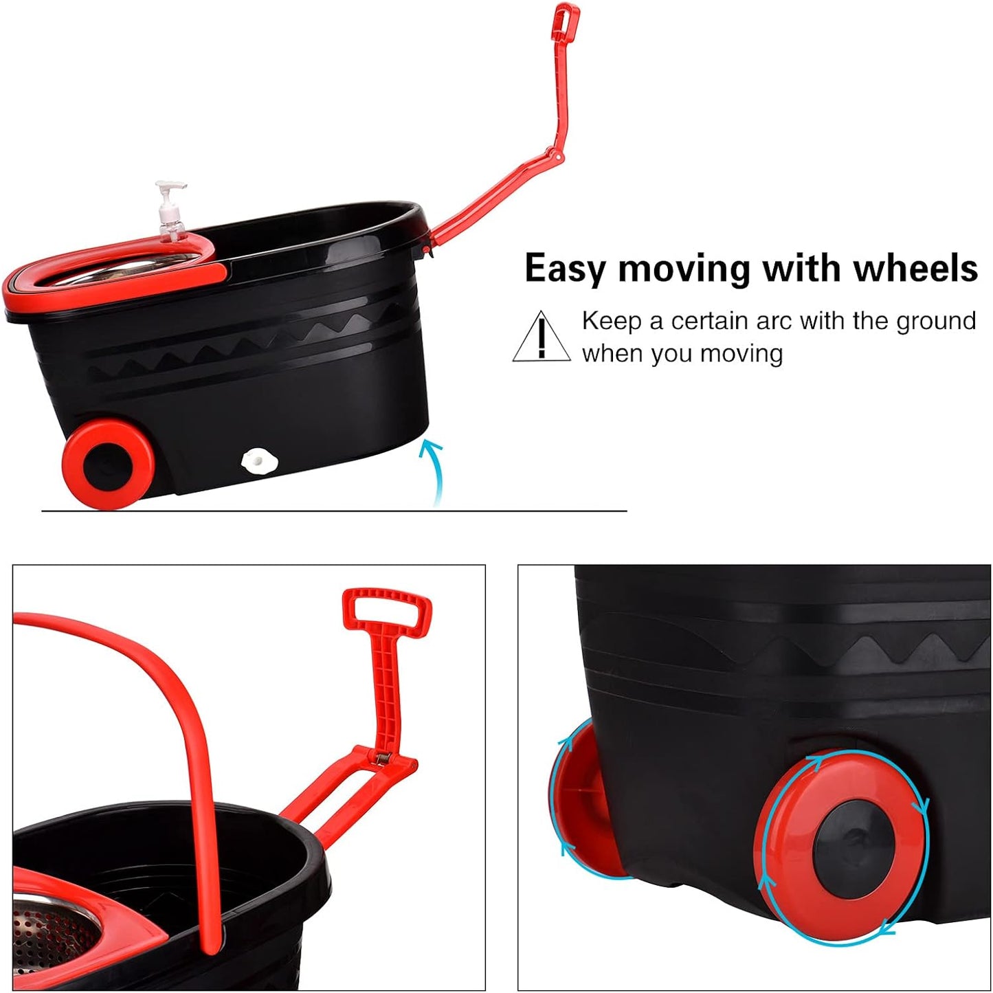 Mop and Bucket Set, 360° Spin Mop and Bucket with Wringer Set and 3 Microfiber Mop Refills, Stainless Steel 61" Extended Handle Spinning Mop Bucket System for Floor Cleaning