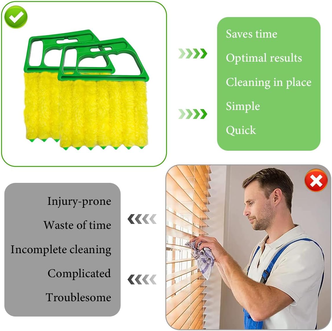 DXNQ 2 PCS Blind Cleaner Duster Tool, Window Venetian Hand-held 7 Finger Dusting Cleaner Brush, Blinds Cleaning Brush Tool for Window Shutters Air Conditioner, Car Accessories (Orange+Yellow)