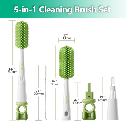 5-in-1 Silicone Baby Bottle Brush Set with Straw Cleaner, Flexible 90° Bendable Bottle Cleaning Kit for Nursing, Sports Bottles, Dishwasher Safe, BPA-Free, Kitchen & Travel
