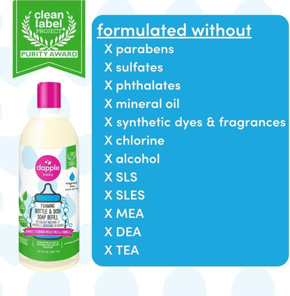 Dapple Baby Fragrance-Free Foaming Baby Bottle & Dish Soap - 13 fl oz - Cleans Bottles, Sippy Cups, Pacifiers, Breast Pumps, & More - Gently Removes Milk Film & Odors - Fragrance Free