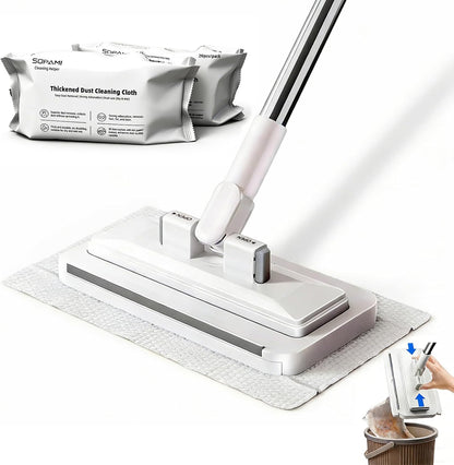SOPAMI Snap Grip Mini Mop & Sweep Wall Cleaner for Tight Corners,Wall, Hardwood, Marble Floors,Pet Hair Removal for Home, 55" Extendable Lazy Mop-2 Reusable Cleaning Pads&1pcs Disposable