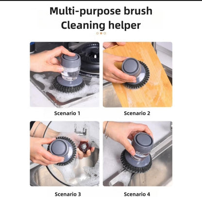 Soap Dispense Palm Scrub dishwashing Kitchen Scrubber Press Automatic Liquid wash Pot ，Small Dish Brush(PET)