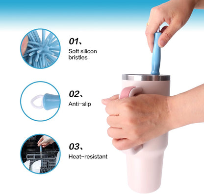 KEUYE 3 Pack Cup Cleaning Kit Compatible with Stanley,Multipurpose Cup Cleaner Kit with Extra Long Nylon Straw Brush Cleaner,3 in 1 Bottle Gap Cleaner and Long Handle Silicone Brush Cleaner