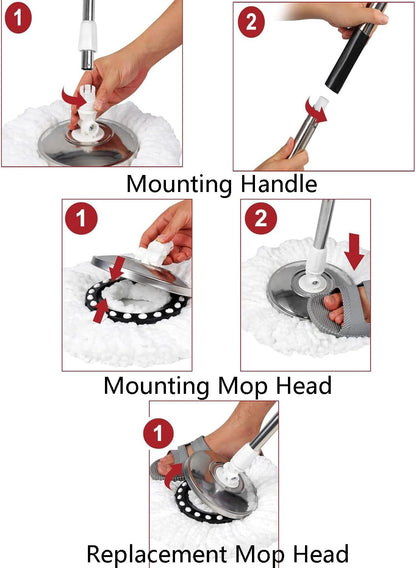 Spin Mop and Bucket with Wringer Set,for Floor Cleaning,with Floor Scrub Brush,61" Adjustable Handle and 6 Microfiber Mop Head(White)
