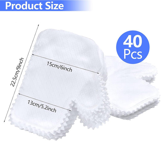 Patelai 40 Pieces White Microfiber Dusting Cloths Gloves, Dust Wipes, Feather Dusters, Grabs and Locks in Dust, Pet Hair Cleaning Possible Dual-Sided Disposable Dusting Gloves