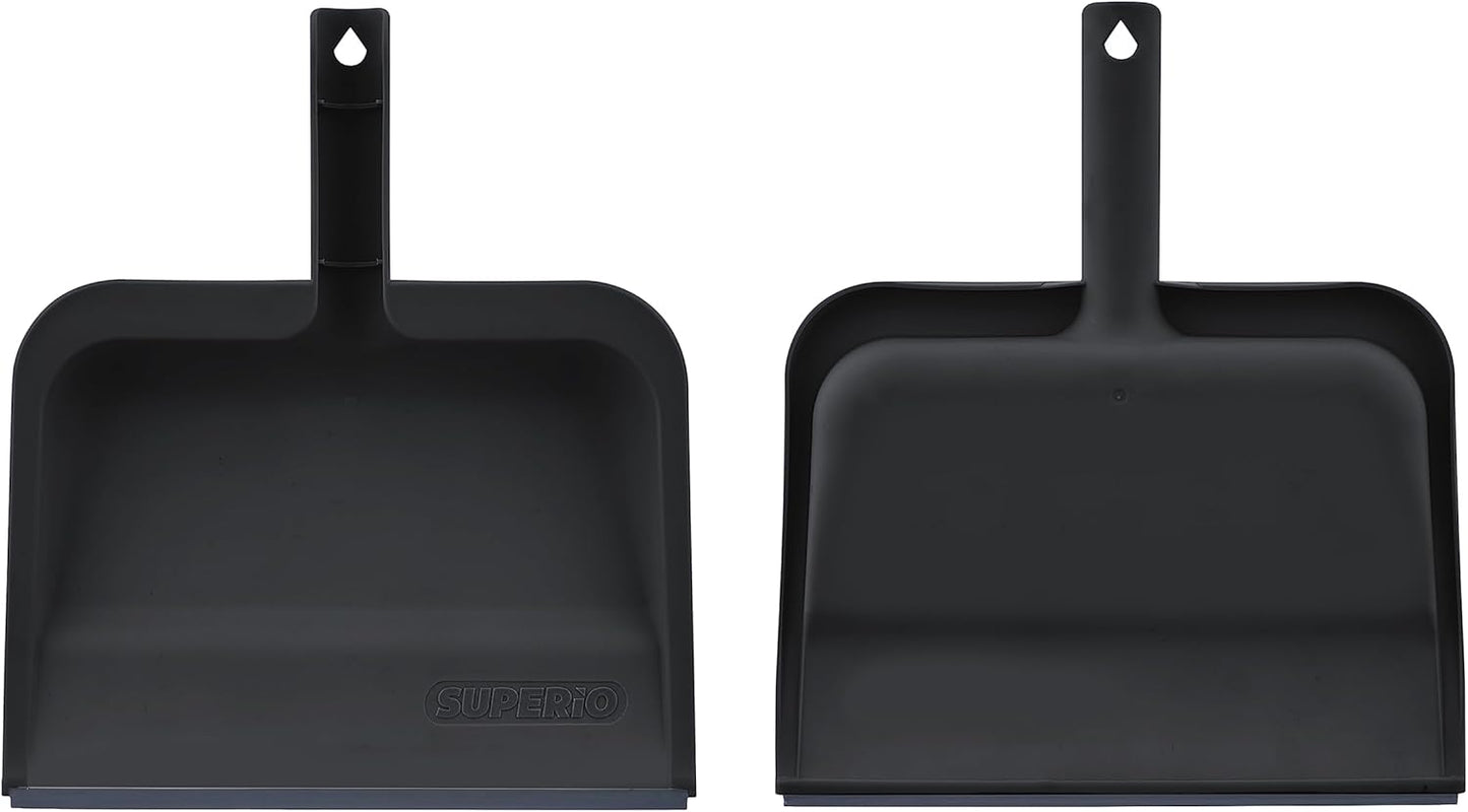 Superio Clip-On Dustpan with Rubber Lip - 10-inch Wide Durable Plastic Dust Pan with Comfort Grip Handle, White, 1-Pack
