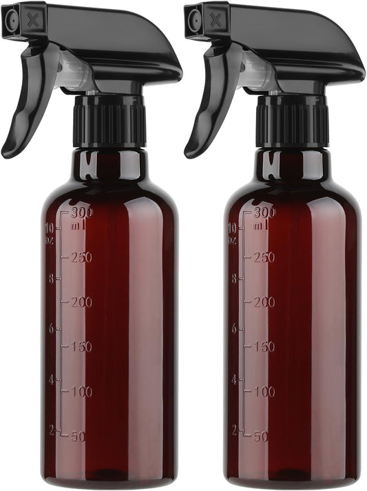 Plastic Spray Bottles (2 Pack 10 oz), Leakproof Adjustable Fine Mist & Jet Stream Nozzle, Premium BPA-Free Plastic Multi-Purpose for Hair, Plants, Cleaning (2 PACK CLEAR)