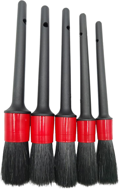 Car Detailing Brush Set of 5 - Soft Boar Hair, Car Cleaning Brush, Wheel Cleaner Brush, Car Dust Brush, Car Interior Leather Seat and Vent Brush, Parts Cleaner Brush