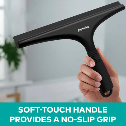 Silicone Shower Squeegee with Hook, Bathroom Squeegee for Shower Glass, Squeegee for Shower Doors, Mirror and Window, Shower Squeegee for Tile Shower Walls(10 inch, White & Gray)