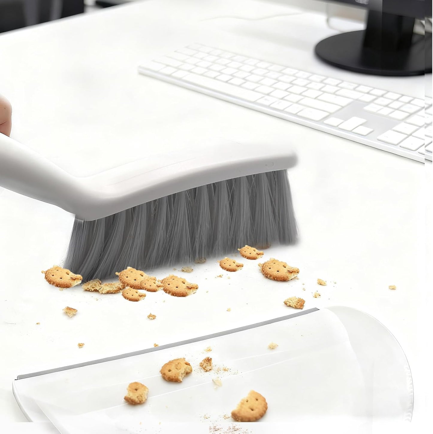 Mini Broom and Dustpan Set,Hand Broom with Dustpan Combo Nesting Snap-On Handheld Dust Pan and Brush Set, Small Broom and Dustpan Set for Kitchen, Desktop, Pet, Floor, Sofa, Grey White