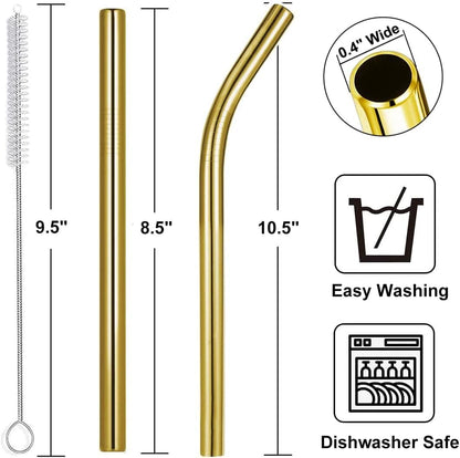 Vinaco Stainless Steel Smoothie Straws, 0.4'' Extra Wide Reusable Metal Drinking Straws for Milkshake, Smoothie, Beverage, Set of 4 with 1 Cleaning Brush