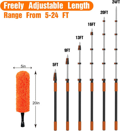 LAANPOLE 26FT Reach Dusters for Cleaning, Ceiling Fan Cleaner Duster with Extension Pole, Wall and Baseboard Cleaner Mop with Handle for Window Cobweb Fan Blade and High Ceiling