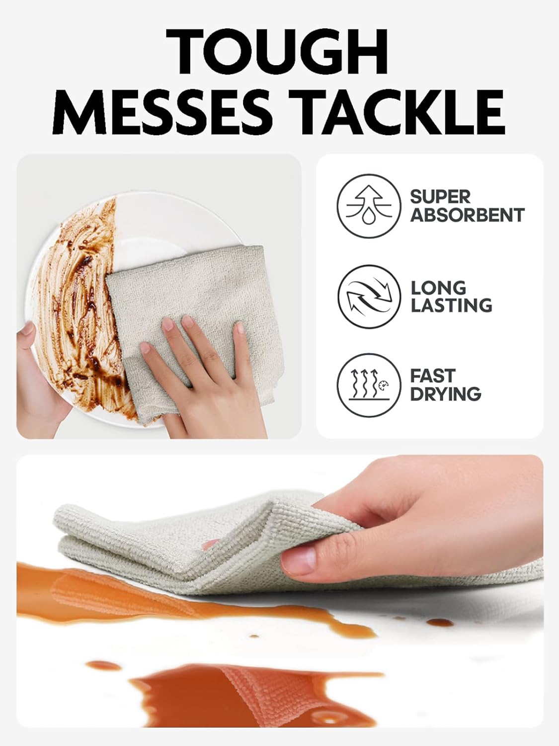 Fantasticlean Microfiber Cleaning Cloth Roll -75 Pack, Tear Away Microfiber Towels, 12" x 12", Reusable, Washable, Scratch Free, Ultra Absorbent Dishcloth for All-Around Cleaning Supplies (White)