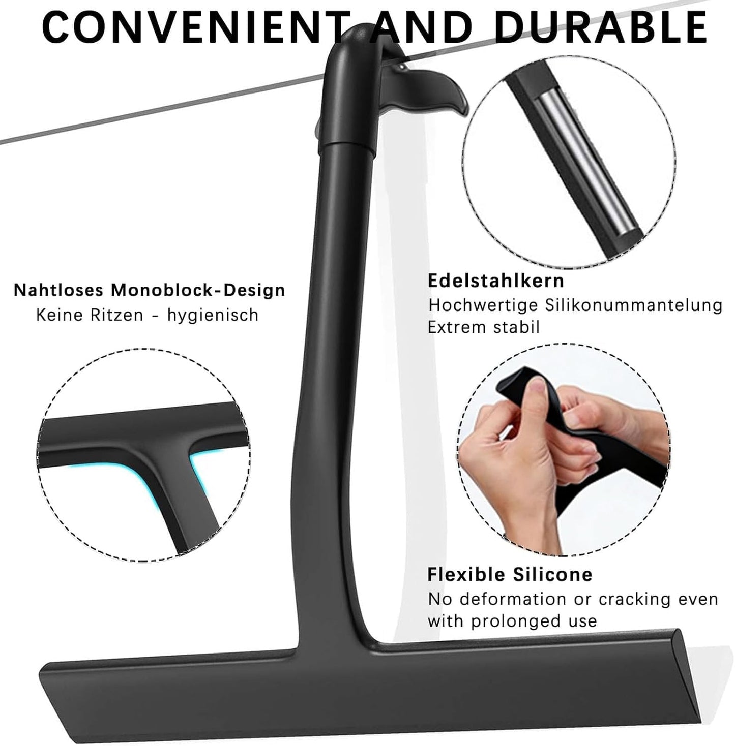 2PACK Shower Squeegee for Glass Doors, All-One-Piece Silicone with Built-in Hook Design for Easy Hanging and Cleaner Tool, for Bathroom, Glass, Kitchen, Tile Wall, Car
