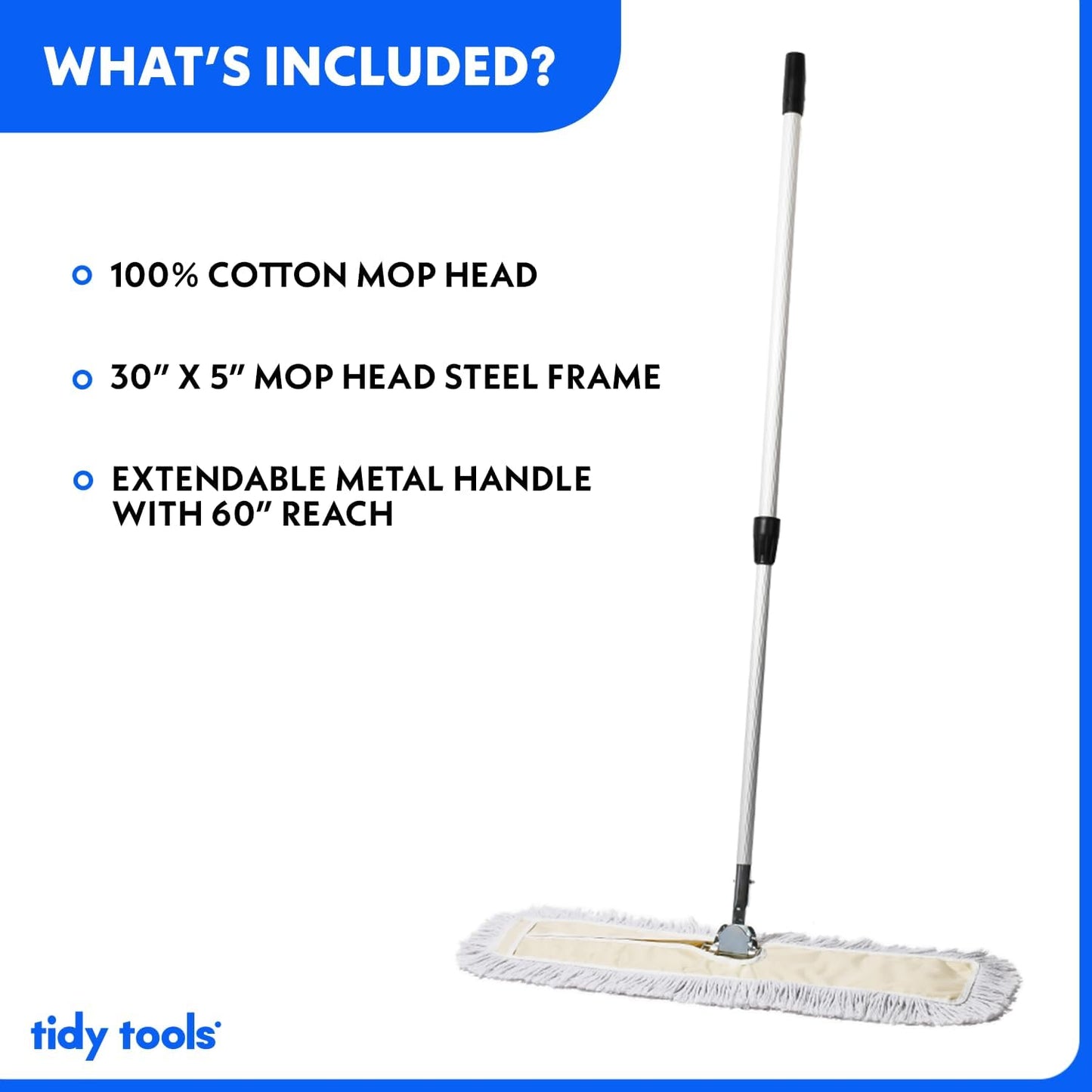 Commercial Dust Mop – 18 Inch Floor Sweeper for Hardwood, Reusable Cotton Mop Head, Extendable Handle, Dry Mop for Floor Cleaning & Janitorial Supplies