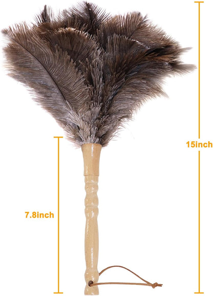 Ostrich Feather Duster, Natural Fluffy Reusable Real Eco-Friendly Genuine Soft Handheld Feather Dusters for Cleaning Supplies, Blinds, Office, Car(15 inch)