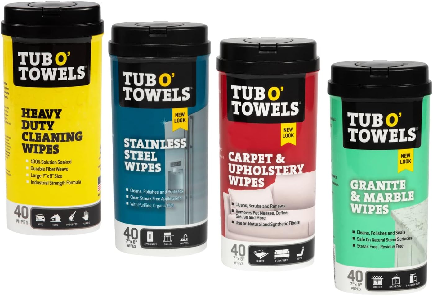 Tub O' Towels Heavy-Duty Multi-Surface Cleaning Wipes, 10" x 12", 90 Count Canister, Removes Grease, Grime, Tough Stains, Durable Disposable Wipes for Home, Garage, Outdoor Cleaning Tasks, 2-Pack