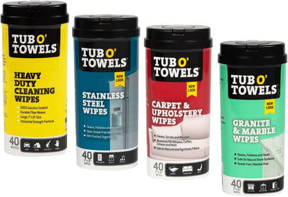 Tub O' Towels Heavy-Duty Multi-Surface Cleaning Wipes, 10" x 12", 90 Count Canister, Removes Grease, Grime, Tough Stains, Durable Disposable Wipes for Home, Garage, Outdoor Cleaning Tasks, 2-Pack