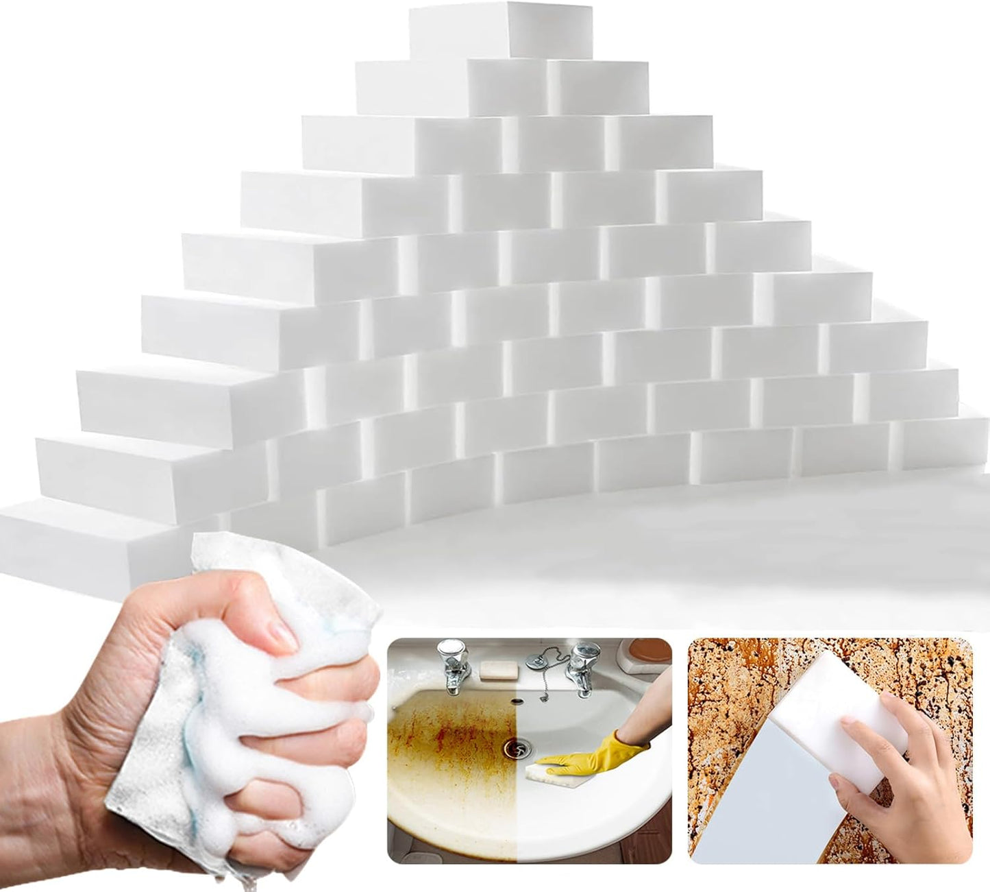 100Pack Magic Sponge Eraser, Melamine Sponge Foam, Non-Scratch Heavy Duty Kitchen Scrub Pads, Multi-Functional Household Cleaning Sponges for Dish, Bathroom, Bathtub, Sink, Cup, Wall Cleaner