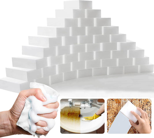 100Pack Magic Sponge Eraser, Melamine Sponge Foam, Non-Scratch Heavy Duty Kitchen Scrub Pads, Multi-Functional Household Cleaning Sponges for Dish, Bathroom, Bathtub, Sink, Cup, Wall Cleaner