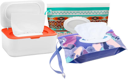 Wipe Dispenser White,Reusable Flushable Wipe Holder Set with 2Pcs Refillable Portable Wipe Bag for Baby Adult Bathroom,Wipe Container with Lids Keeps Wipes Fresh,Baby Shower New Mom Gifts