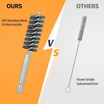 Bore Brush for Drill – 6pcs Stainless Steel Wire Tube Brush in Different Sizes, Twisted Wire Cleaning Brush with 1/4" Hex Shank, bore Brush Copper Pipe Cleaner for Power Drill & Tube Cleaning
