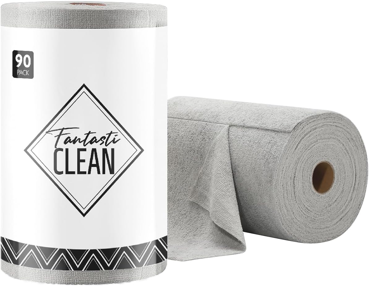 Fantasticlean Microfiber Cleaning Cloth Roll -40 Pack, Tear Away Microfiber Towels, 12" x 12", Reusable, Washable, Scratch Free, Ultra Absorbent Dishcloth for All-Around Cleaning Supplies (White)
