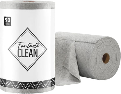 Fantasticlean Microfiber Cleaning Cloth Roll -40 Pack, Tear Away Microfiber Towels, 12" x 12", Reusable, Washable, Scratch Free, Ultra Absorbent Dishcloth for All-Around Cleaning Supplies (White)