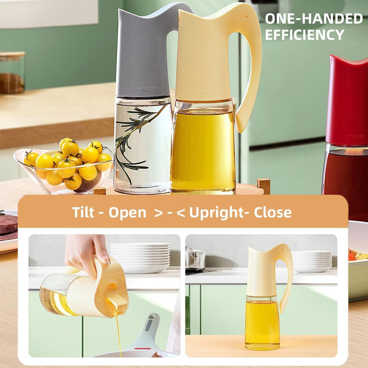 Ankou Olive Oil Sprayer Oil Spray Bottle,10oz/300ml Oil Dispenser Spray for Kitchen, High Borosilicate Glass Fine Mist Oil Sprayer for Cooking, Leakproof, BPA-Free Vinegar bottles for Salad, BBQ
