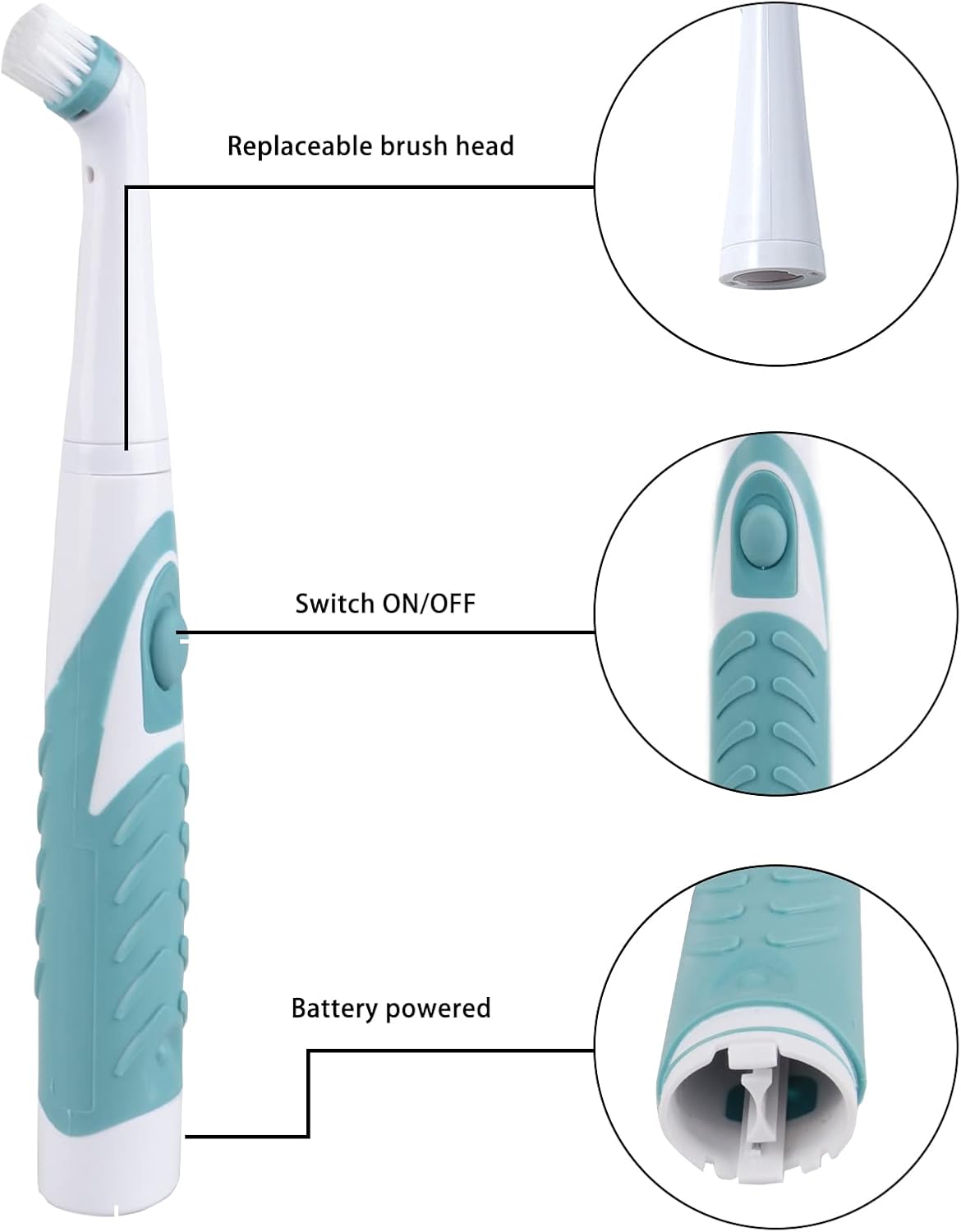 Electric Brush with 4-in-1 Multiple Brush Heads, Cordless Motorized Cleaning Brush for Bathroom, Toilet, Kitchen, Tile, Crevice