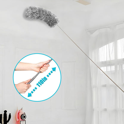 Feather Duster for Cleaning Extendable - Feather Duster for Cleaning The Indoor. 110 in Long Duster with Extension Pole for Clean Ceilings and Fans. Microfiber Duster for Blinds. Washable Dduster