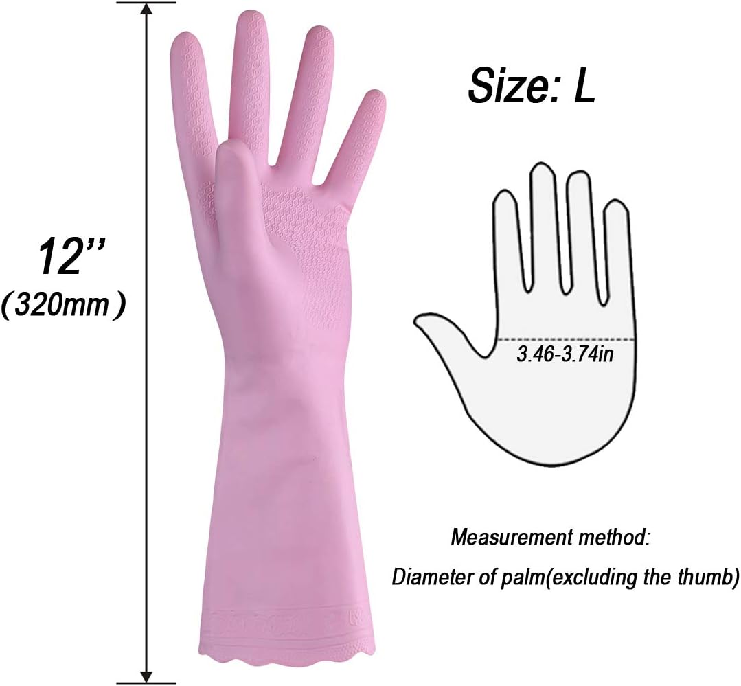 HSL Household Cleaning Gloves - 2 Pairs Reusable Kitchen Dishwashing Gloves with Latex Free, Cotton lining, Waterproof, Non-Slip, Ideal for Dishes, Household Chores, and Gardening (Medium)