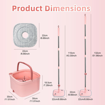 Upgraded Spin Mop and Bucket System Set, Self Separate Clean and Dirty Water, Foldable Square Standing Mop Head with Microfiber Mop Pads, Detachable Bucket (White+Blue, Mop Set with 6PC Pads)