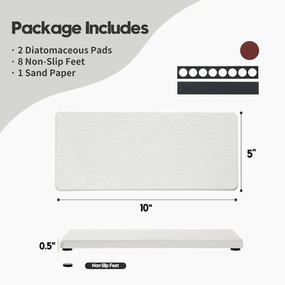 2PCS Water Absorbing Stone Drying Tray for Kitchen Counter & Bathroom Sink, Diatomite Faucet Splash Guard, Soap Dispenser Rack & Sponge Holder Caddy Organizer, Marble White (Printed Pattern), 9"x 3.5"