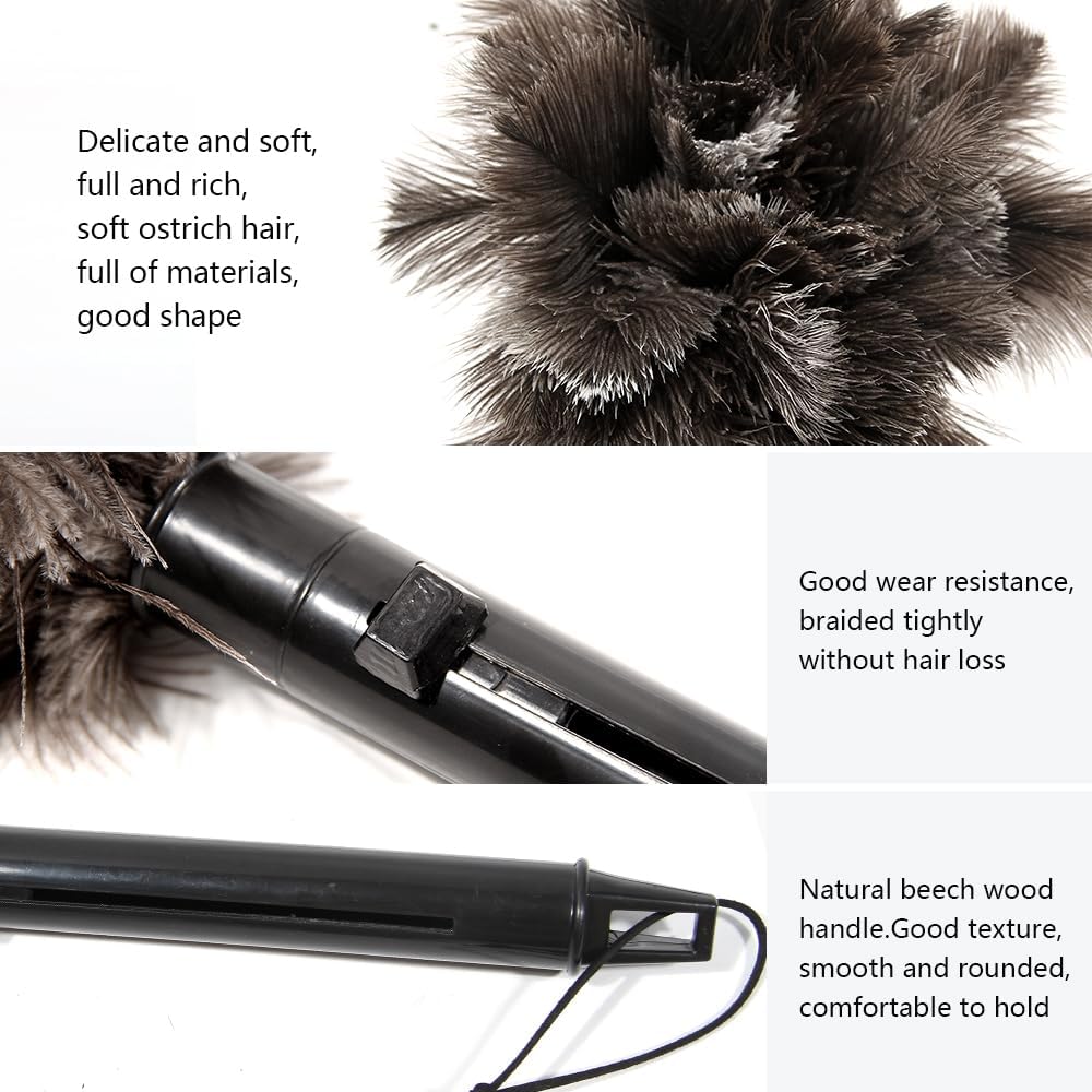 Retractable Ostrich Feather Duster for Cleaning, Fluffy and Natural Feather Duster with Retractable Handle， Reusable Eco-Friendly Handheld Cleaning Supplies (15 inch)