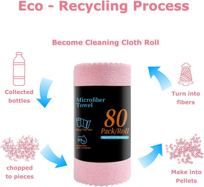 80 Pack Microfiber Cleaning Cloth Roll Reusable Paper Towels 12"x12" Tear Away Cloth, Microfiber Towels for Cars, Wash Cloths, Lint Free Dark Grey Rags for House, Kitchen,Window,Cleaning Supplies