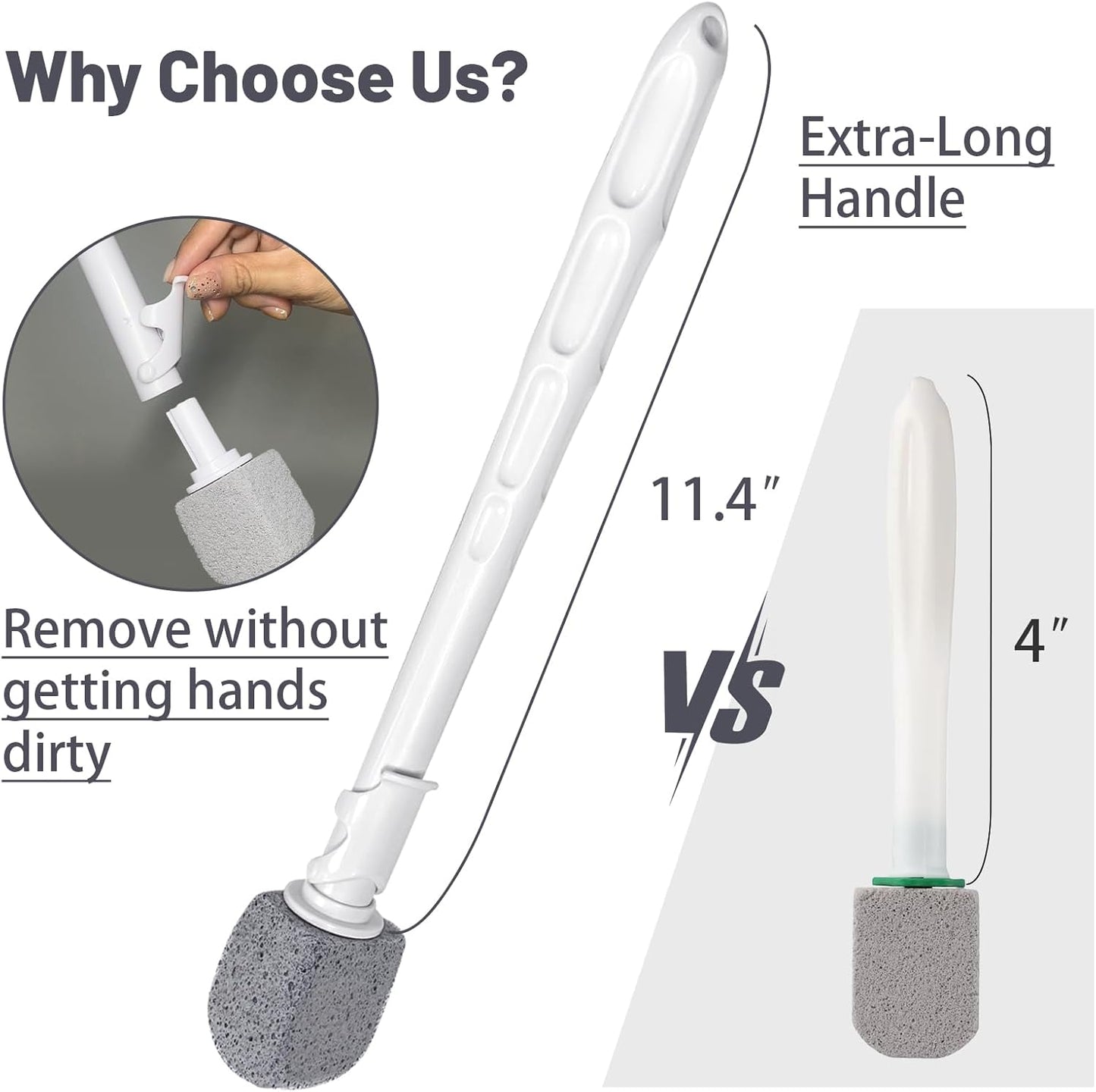Upgrade Pumice Stone Toilet Bowl Cleaner,Bathroom Cleaner Brush Toilet Wand Refills with 30CM Long Handle for Remove Hard Water Stains with 1 Wand+ Pumice Stones (5 Pack)