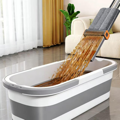Large Flat Mop and Scalable Bucket with Wheels, 360 Rotating Microfiber Dust Mop with Dewatering Scraper, 54" Adjustable Stainless Steel (1 Mop + 4 Microfiber Pads + 1 Bucket)