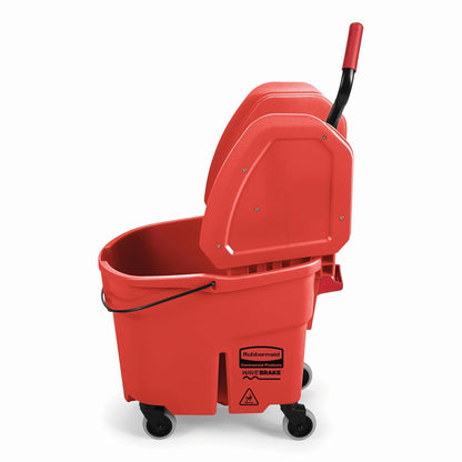 Rubbermaid Commercial Products WaveBrake 2.0 35 QT Down-Press Mop Bucket with Wringer Set, Red, Heavy Duty Mopping/Cleaning for Professional/Janitorial Use