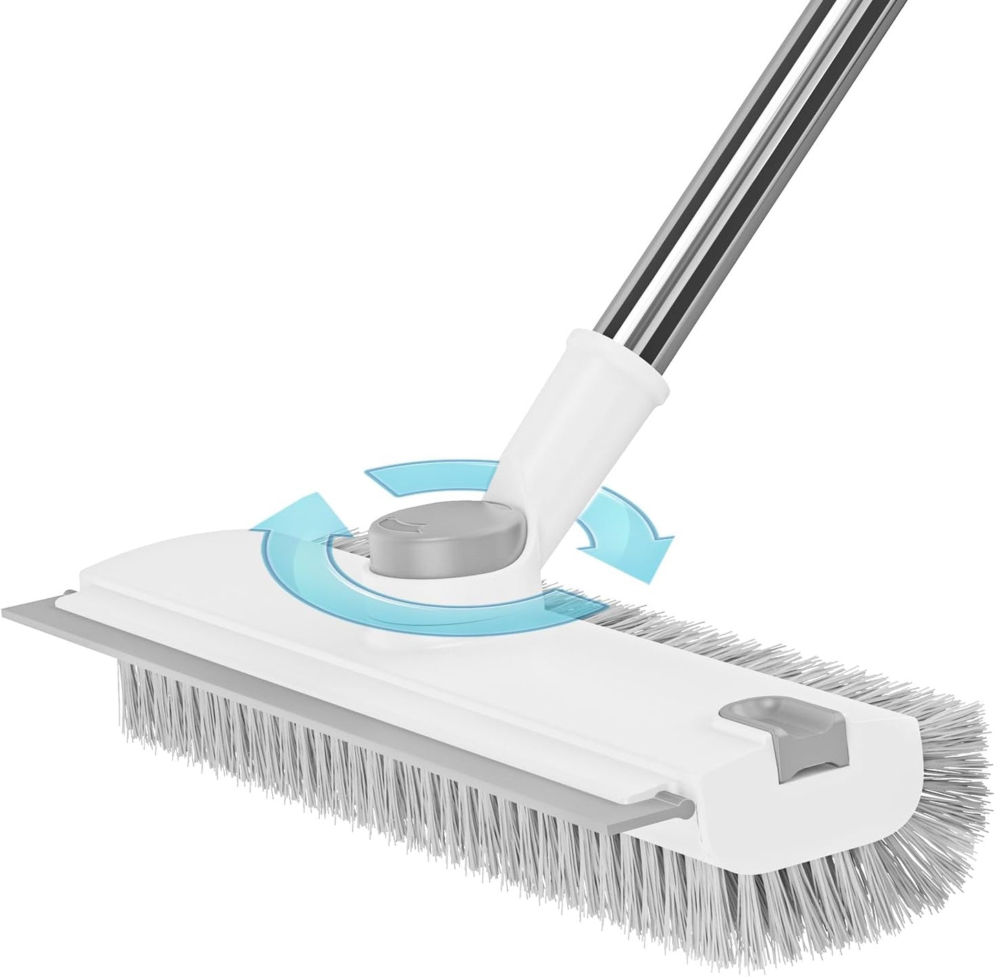 Floor Scrub Brush with Long Handle: 3 in 1 Heavy-Duty Floor Scrubber Brush with Squeegee for Cleaning Tile Bathroom Deck Kitchen Patio - Blue
