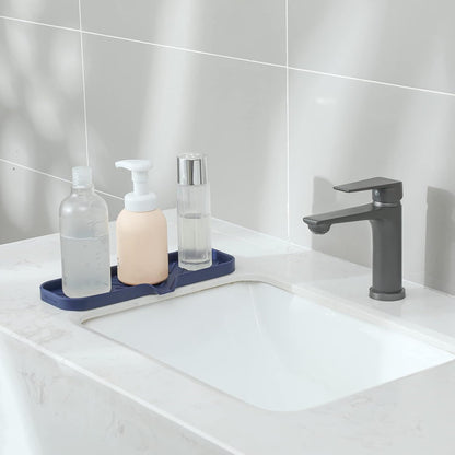 MicoYang Silicone Bathroom Soap Dishes with Drain Spout-Bathroom and Kitchen Sink Organizer,Sponge Holder,Dish Soap Tray,Perfect for Dispenser,Scrubber,Bottle,Cup on Sink or Counter-Black 4.9"×3.2"