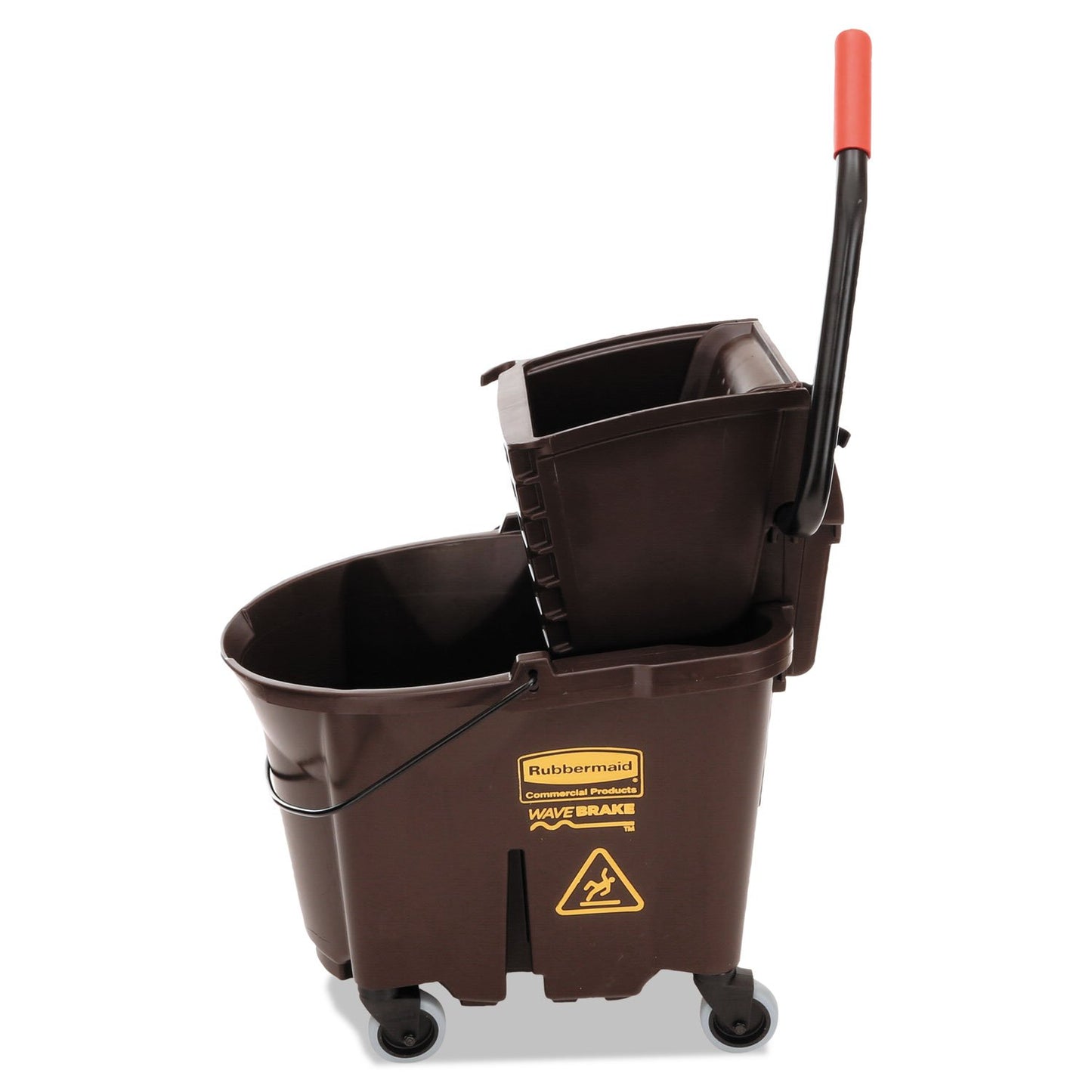 Rubbermaid Commercial Products WaveBrake 35 QT Side-Press Mop Bucket and Wringer Combo on Wheels Red for Heavy-Duty Floor Cleaning
