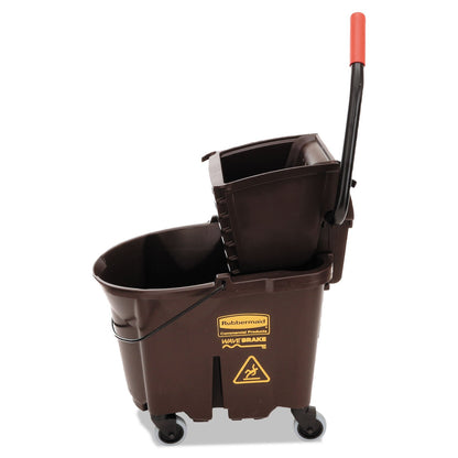 Rubbermaid Commercial Products WaveBrake 35 QT Side-Press Mop Bucket and Wringer Combo on Wheels Red for Heavy-Duty Floor Cleaning