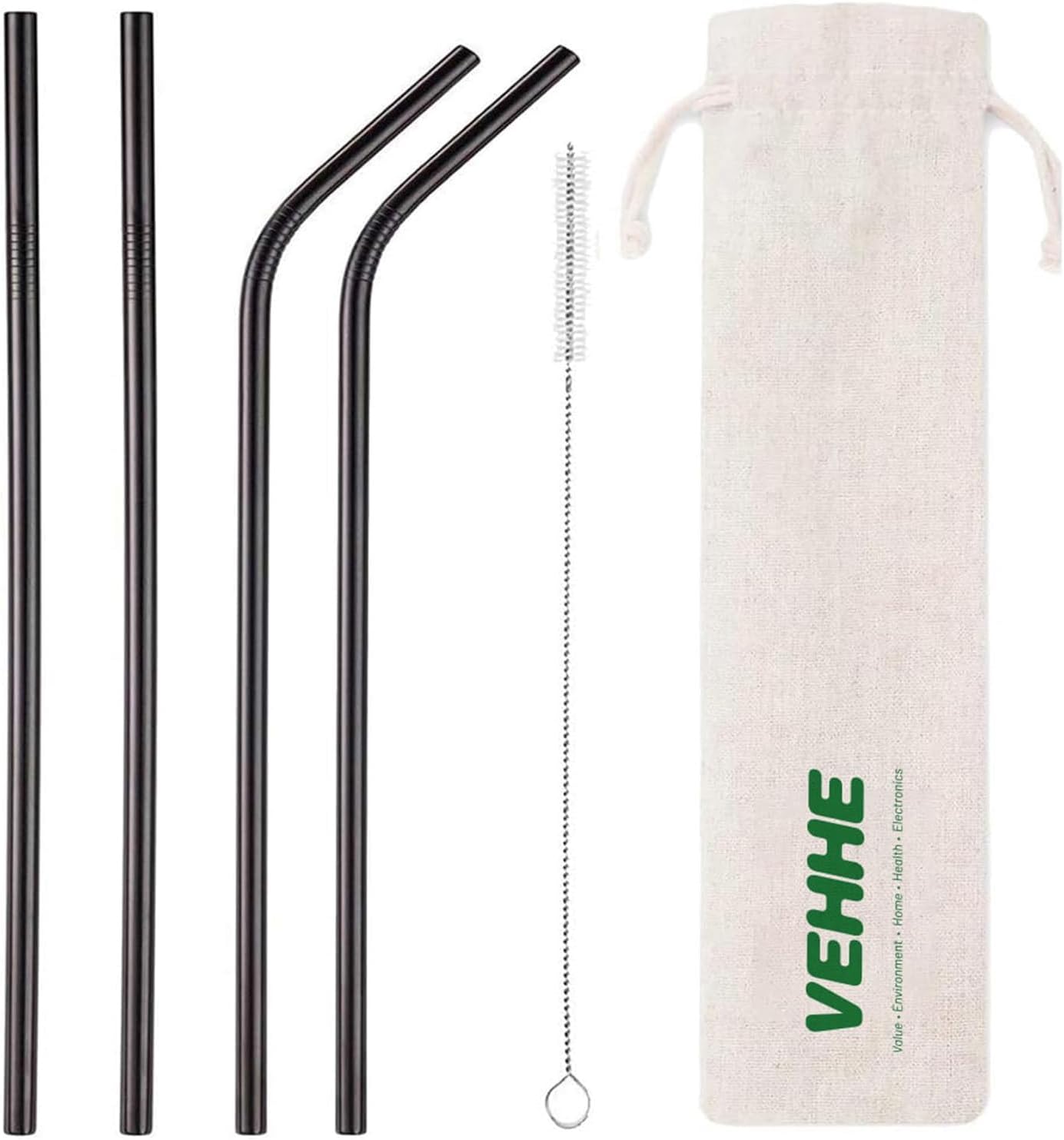 VEHHE Metal Straw Stainless Steel Straws Drinking Reusable Straws 4 Set -10.5" Ultra Long Rainbow Color-Cleaning Brush for 20/30 Oz for Yeti RTIC SIC Ozark Trail Tumblers (2 Straight|2 Bent|1 Brush)