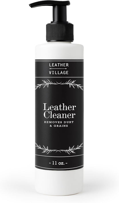 LEATHER VILLAGE Leather Cleaner and Conditioner for Car Seats, Furniture & Couch 2-in-1 Leather Care Kit with Wipe Cloth – Non-Toxic Stain Remover & Protectant for Shoes, Purse, Jacket, Bag | 11 oz