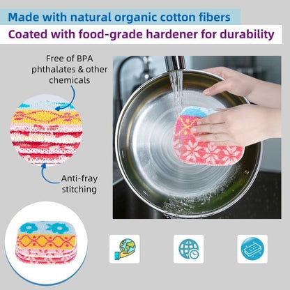Amarelle GEN II Dish Washing Scrubbers (3-Pack), Made in Green Kitchen Scrubbers for Dishes, Non Scratch Pot & Pan Scrubber, Dual-Sided Heavy-Duty Scouring Pads, Reusable (Nordic Folk)