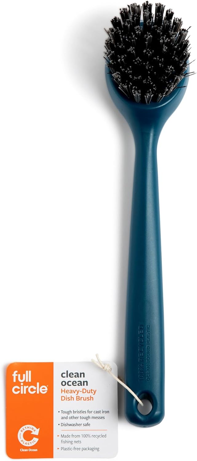 Full Circle Clean Ocean Small Grout Brush, Tough Bristles, Cleans Crevices, Sustainably Made 100% From Recycled Ghost Fishing Nets, Safe for Nonstick